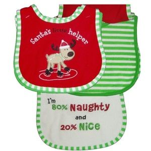Christmas 3 Baby Bib Santas Helper Naughty Nice